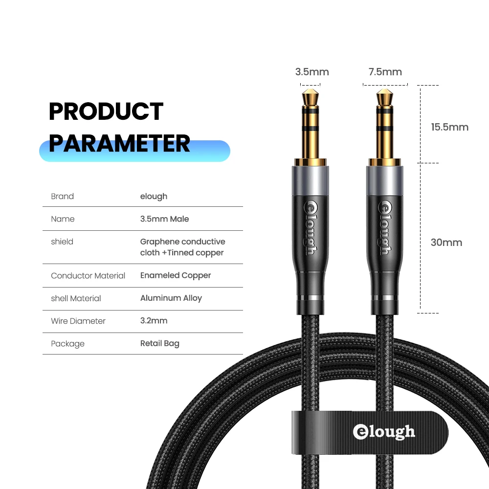 Elough AUX 케이블 수 잭-잭 3.5mm 오디오 케이블 잭 스피커 와이어, 아이폰 샤오미 컴퓨터 노트북 자동차 헤드폰 AUX 케이블