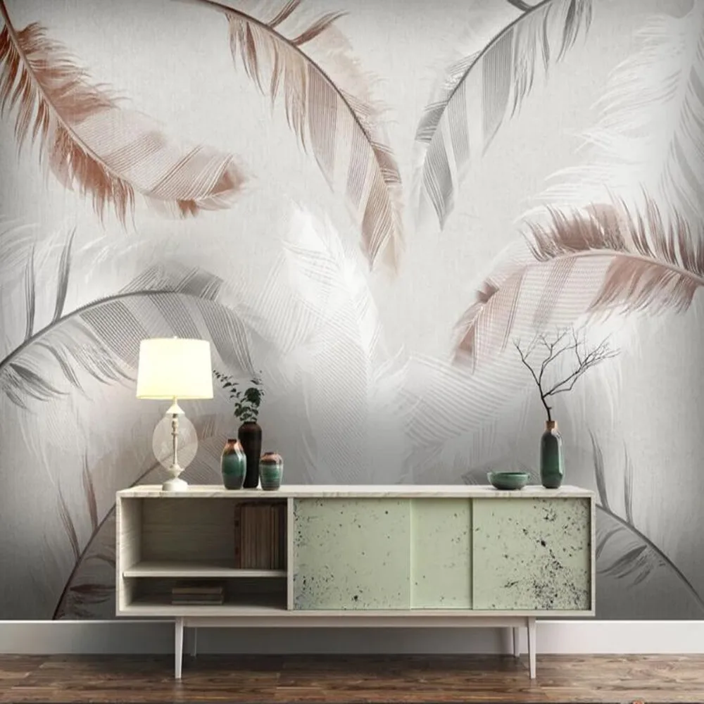 

Milofi Custom 3D hand painted watercolor abstract feather large background wallpaper mural