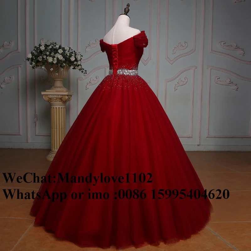 Puffy Ballkleid Quinceanera Kleider 2022 Perlen Kristalle Süße 16 Jahre Geburtstag Party Kleider Rot Vestido De 15 Anos Heißer verkauf