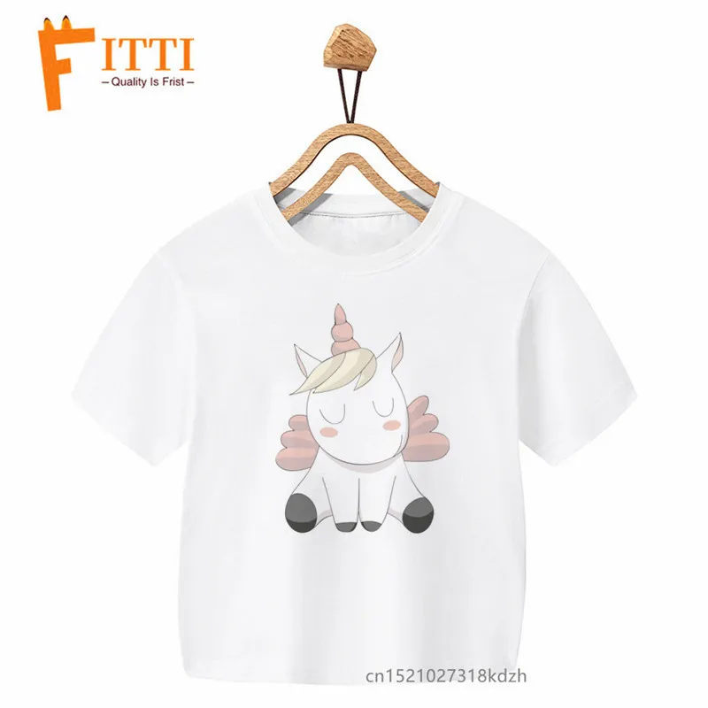 Cute Unicorn Print Boys/Girls White T-shirt Kid Summer Harajuku Kawaii Funny Clothes Little Baby Y2K Clothes,Drop Ship