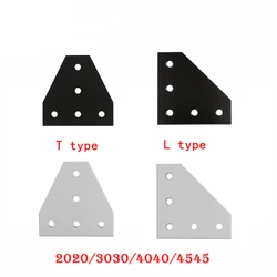 2pcs 5 Hole Aluminum Profile Joint Board Plate Corner Angle Bracket Connection Joint Strip Black/Silver with Bolts 2020 3030 404