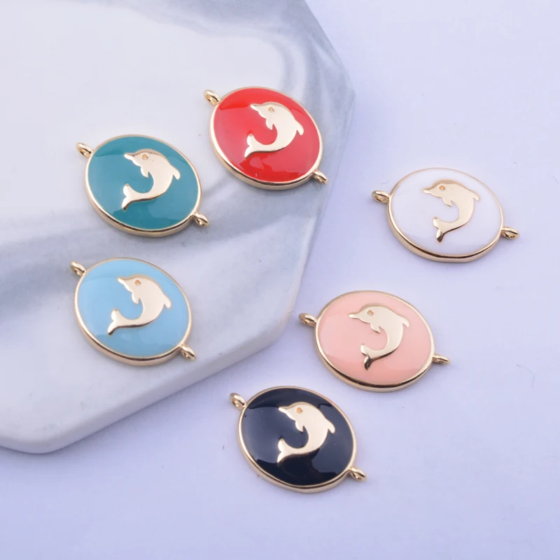 

12 шт. 15*23 мм, высококачественный золотой цвет, медный овальный разъем «Дельфин», эмалированные подвески, разъем для браслета, ювелирные изделия, фурнитура