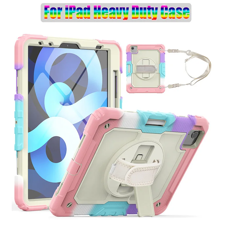 

Rainbow Heavy Duty Kids Armor Silicone Case For iPad 10.2 Air4 10.9 Pro 11 Mini 6 5 4 TPU PC Drop Proof Cover +Screen Protector