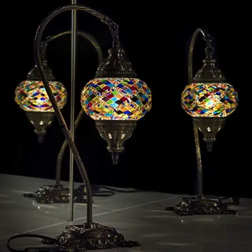 Turkish Lamp, Tiffany Lamp 2021 Mosaic Stained Glass Boho Moroccan Lantern Table Lamp, swan Neck Handmade Desk Lighting Night At