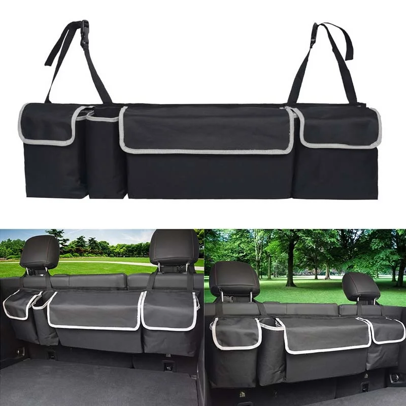 Car Rear Seat Hanging Storage Bag Black Waterproof Storage High Capacity Pocket Shape Seat Back Organizers Trunk