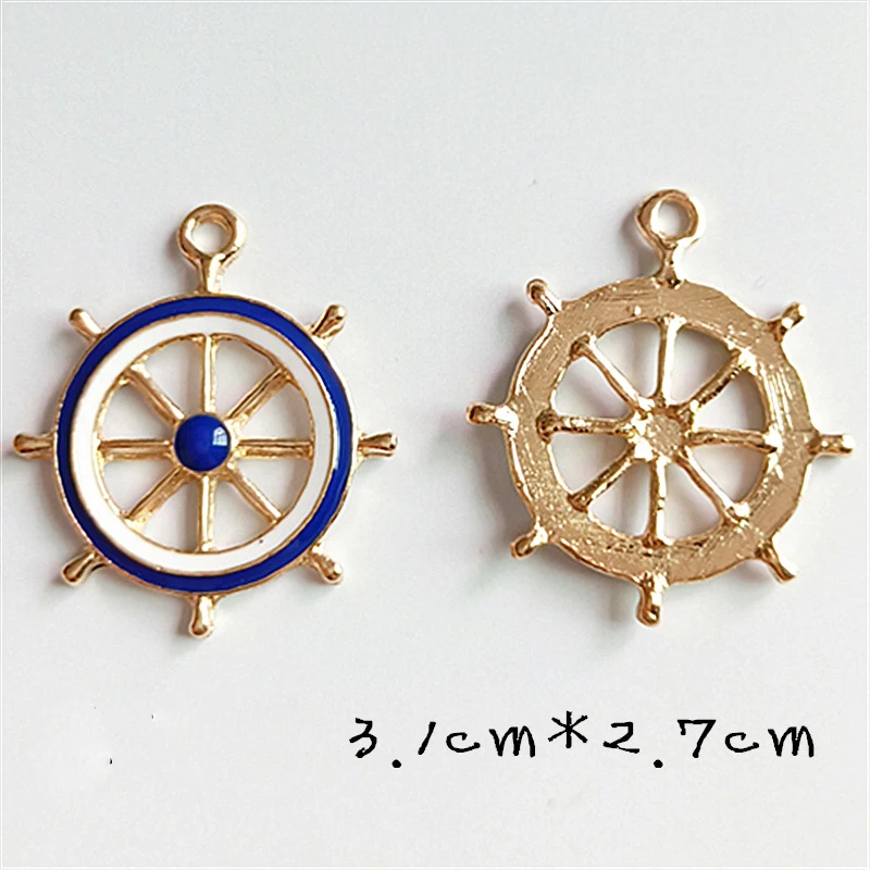 10Pcs Drop Oil Alloy Anchor Rudder Pendants Enamel Charms For Diy Jewelry Findings Accessory Making Earrings Gold Color Floating