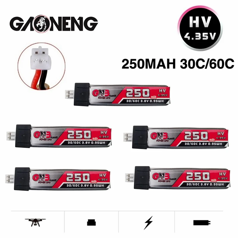 1/2/3//5/10PCS GNB HV Lipo battery 1S 250mAh 3.8V/4.35V 30C/60C for QX65 Blade Nano QX CPX MSR Inductrix FPV Tiny7 Beta65S Drone