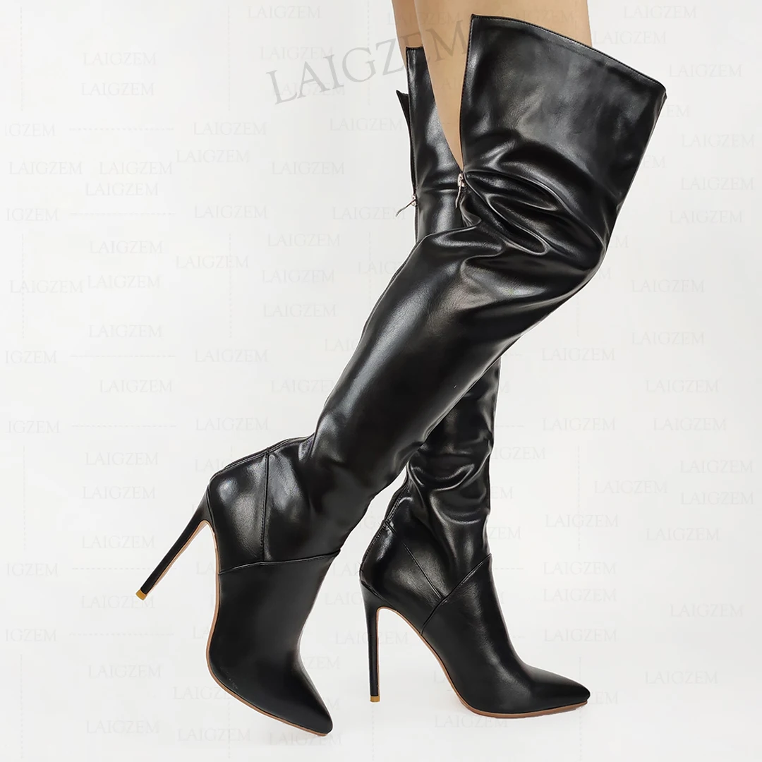 

DOHBANER Over Knee Boots For Women Back Zip Stiletto Heels Tall Boots Ladies Party Basic Long Shoes Woman Large Size 38 42 43