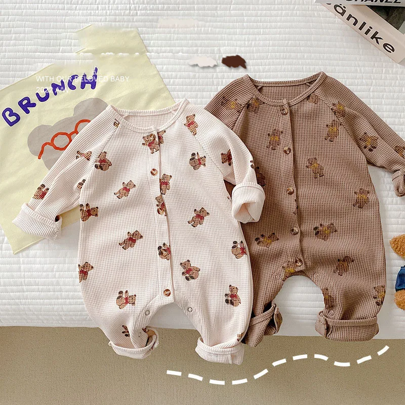 MILANCEL Autumn New Baby Rompers Toddler Bear Jumpsuits Boys Outfit Waffle Rompers