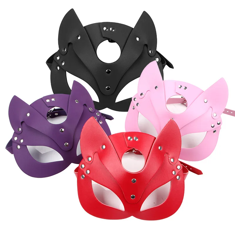 Female Sexy Cat Masks Fetish Wear Erotic Collar BDSM Leather Masks Adjustable Leather Harness Leash Goth Erotic Costumes Cosplay