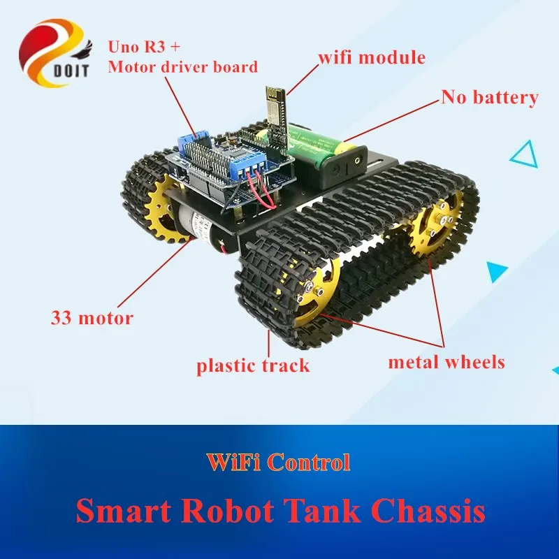 

DOIT mini T101 WiFi Control Smart Robot Tank Chassis Tracked Car Platform for Arduino Development Board+ Motor Driver Board