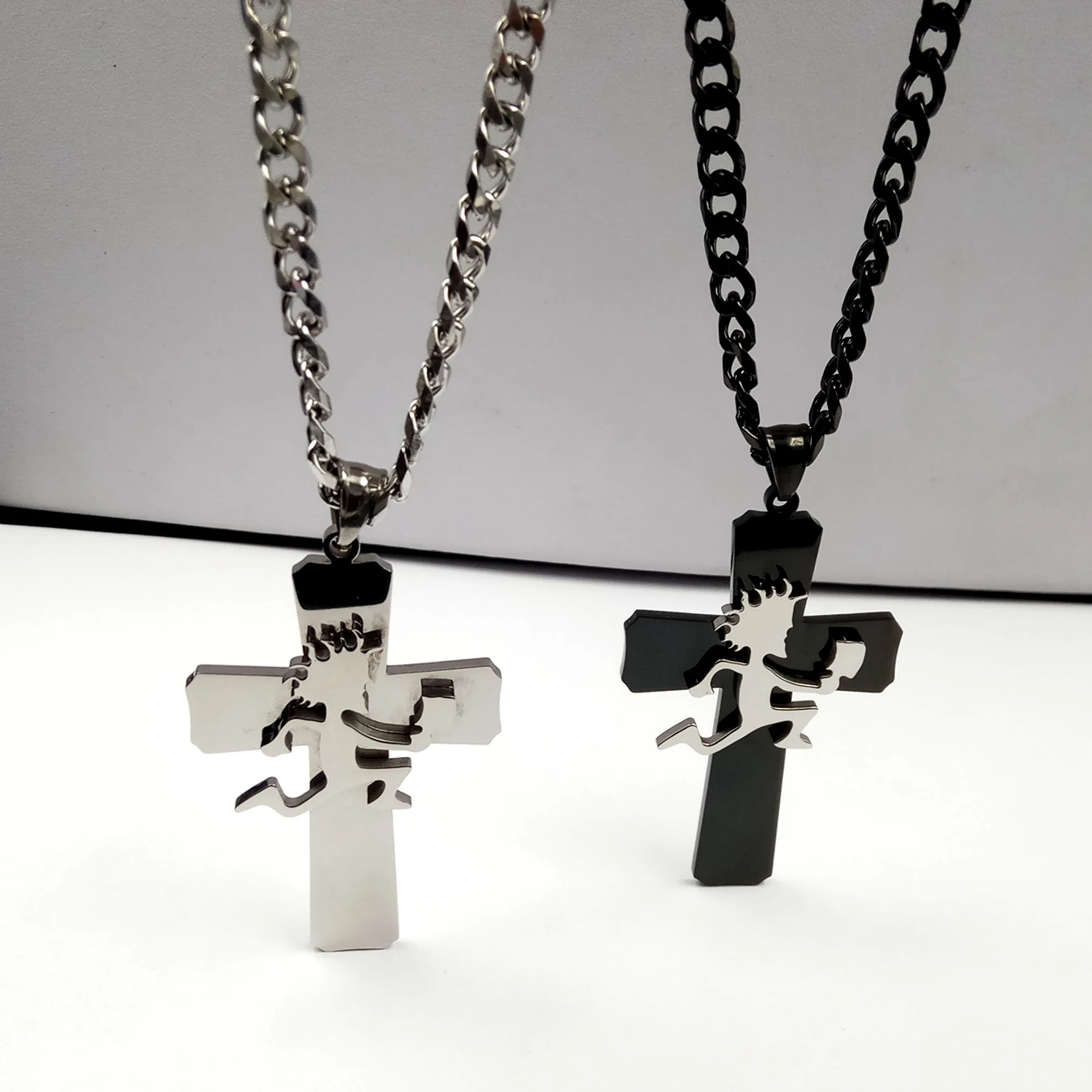 Mens Hip-Hop ICP Hatchet man Cross Pendant Stainless Steel Chain Necklace 24''