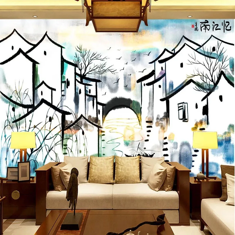 Custom Mural Wallpaper Chinese Style Abstract Ink City Landscape Wall Painting Living Room Study Home Decor Papel De Parede 3 D