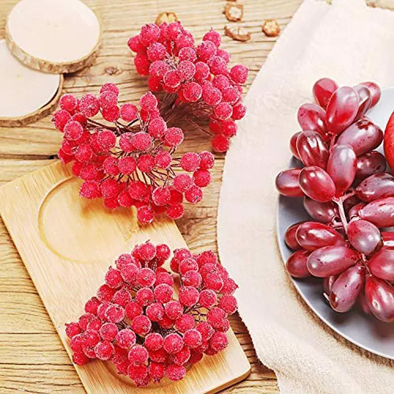 40pcs Christmas Foam  Mini Artificial Berry Vivid Red Holly Berry Fake Berry Frosted Fruit Decor Table Household Decoration