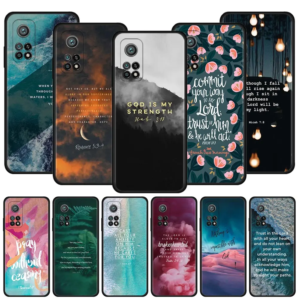 Phone Case For  Mi 12 10 10T Pro 5G 12X 11 Note 10 10T 8 A2 Lite 5G 9 SE 9T CC9E Silicon Shell Fundas Bible Verse Scenery Flower