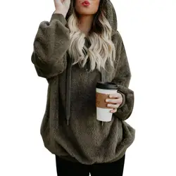 60%HOT Fall Winter Long Sleeve Plush Hooded Shirt Warm Sweatshirt Plus Size Winter Solid Zip Puff Hoodie Women's Hooded Sweatshi