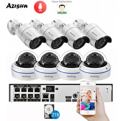AZISHN H.265+ 8CH 5MP POE NVR Kit Audio CCTV System 5MP Dome IP Camera Face Detection P2P Indoor/Outdoor Video Surveillance Set
