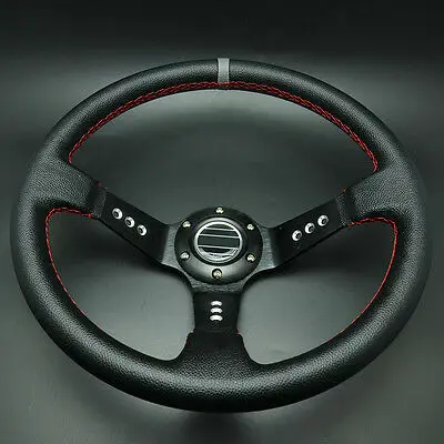 

Wotefusi 350mm Deep Dished Racing Sport Steering Wheel Leather w/ Horn Button Black