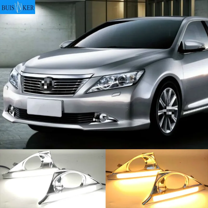 

2Pcs DRL For Toyota Camry 2012 2013 2014 Daytime Running Lights fog lamp cover with yellow turn signal daylight