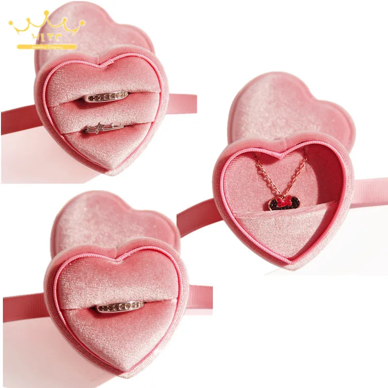 

Corduroy Heart-shaped Jewelry Box Single Ring Box Lovers Ring Box Pendant Necklace Box Velvet Jewelry Boxes and Packaging