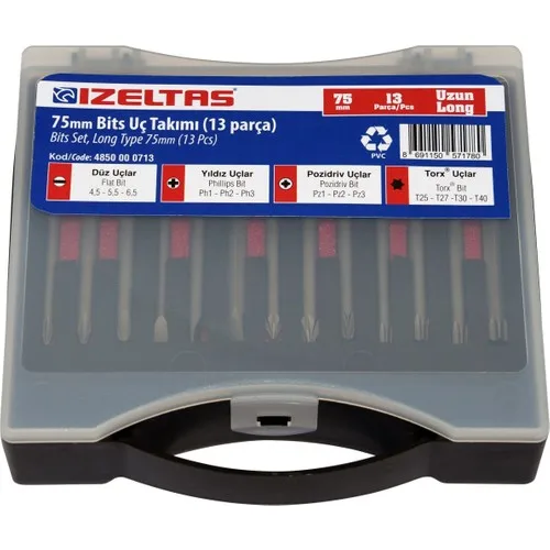 Izeltaş 75MM Long Bits Insert Bit (13 Piece)