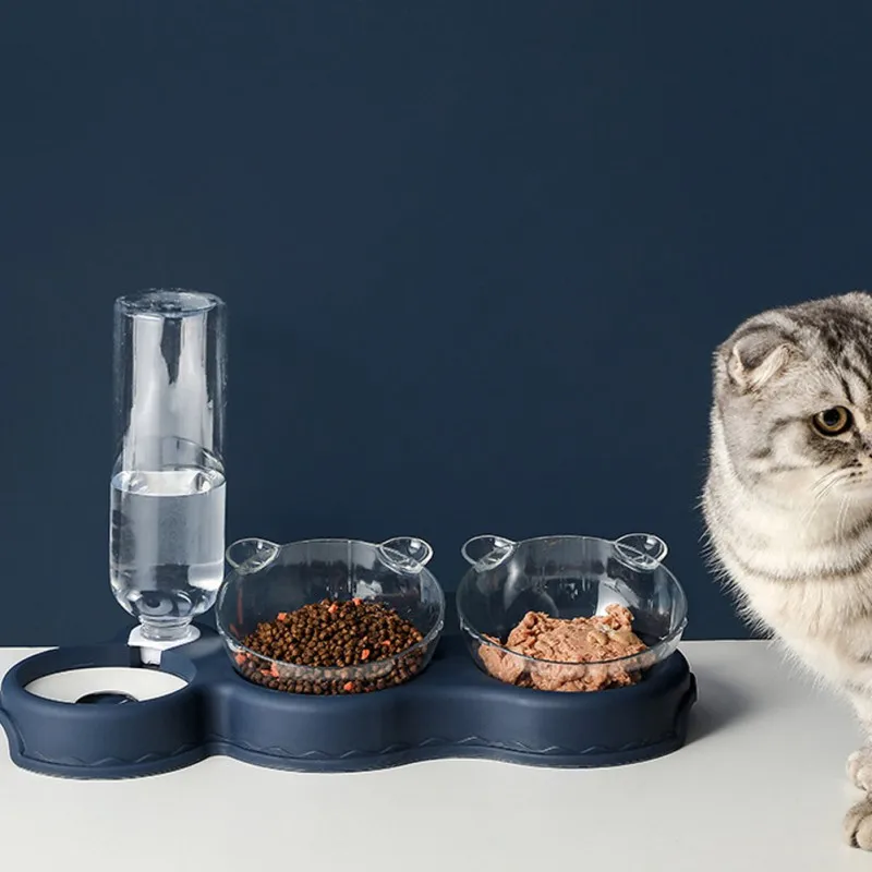 Pet Cat Double Bowl Auto Bowl Feeding Drinking Fountain Automatic Water Dispenser Container Feeding Drinking Dish Dog Feeder