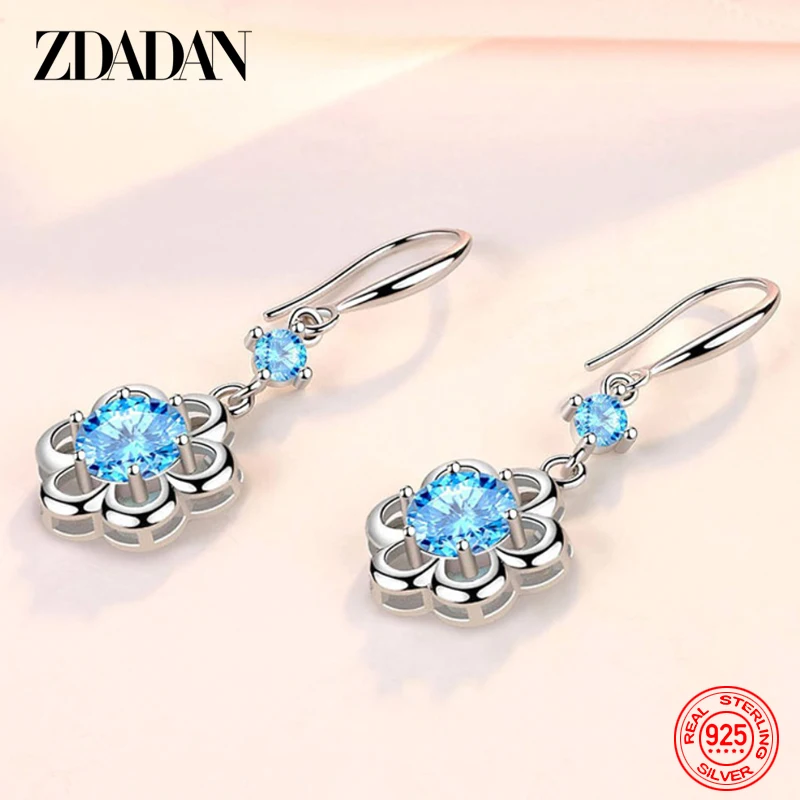 ZDADAN 925 Sterling Silver Zircon Petal Dangle Earrings For Women Fashion Jewelry Party Accessories