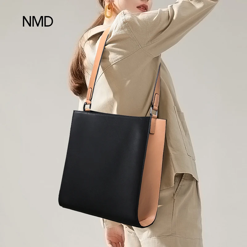 NMD high quality split leather square wide shoulder bag the interior with artificial leather brand fashion design women tote bag