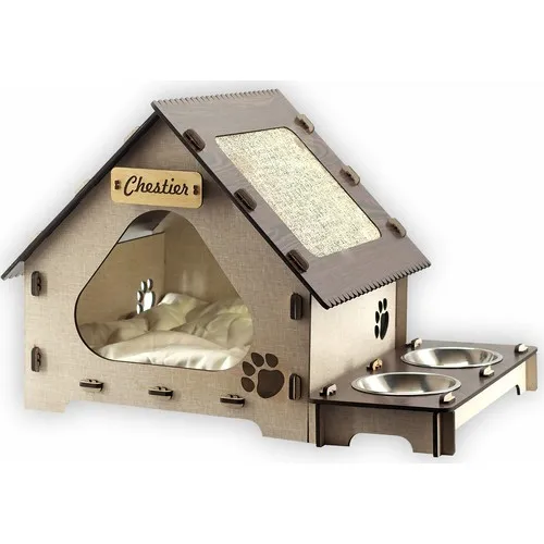 Woodenreal Cat House + Infant Food Container + Cat Scratching Board