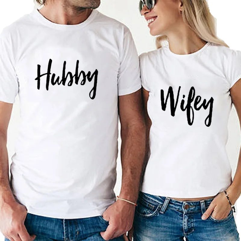 Funny Letter Tshirt Hubby Wifey Short Sleeve O Neck Couple T Shirt Funny Tops Family Matching Clothes Top Quality