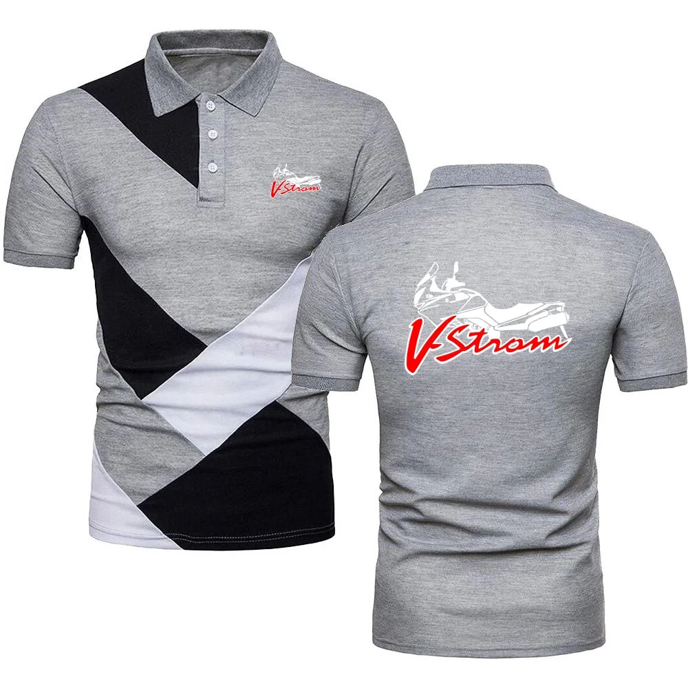 Polo Shirts Men TShirt Motorcycle V-Strom DL 650 Motorsport Team Logo _Suzukies_ Tees Military Style Contrast Color Polo