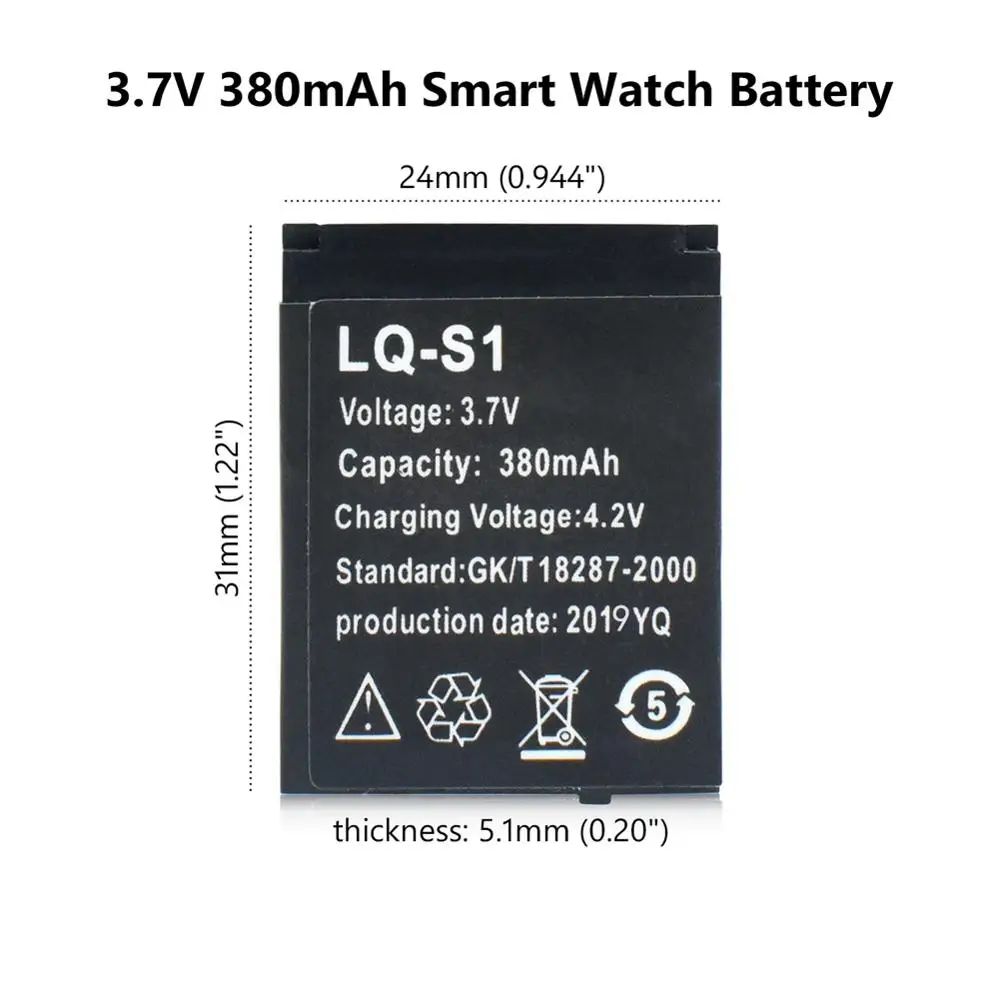 1-4pcs Smart Watch Battery Durable SmartWatch LQ-S1 3.7V 380mA Lithium Rechargeable Battery for DZ09 W8 A1 QW09 KSW-S6 RYX-NX9