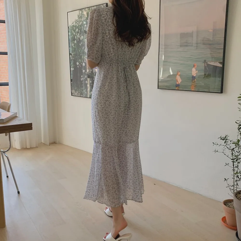 2021ใหม่พิมพ์ดอกไม้ฤดูร้อนชุดราตรียาว Vintage Dresses Oversize แขนสั้น Beach Robe Vestido พรหม