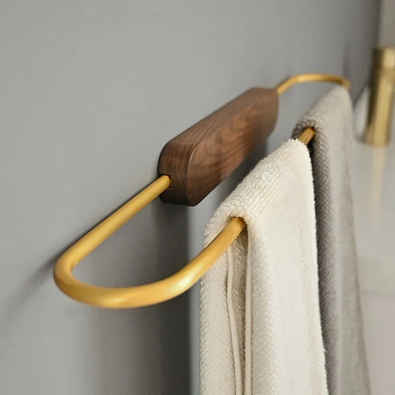 

Wood Brushed Gold Bathroom Towel Rack Wall Mounted Towel Bar Rail Towel Hanger Storage Rack Shelf Bathroom Decoration