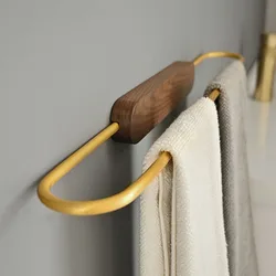 Wood Brushed Gold Bathroom Towel Rack Wall Mounted Towel Bar Rail Towel Hanger Storage Rack Shelf Bathroom Decoration