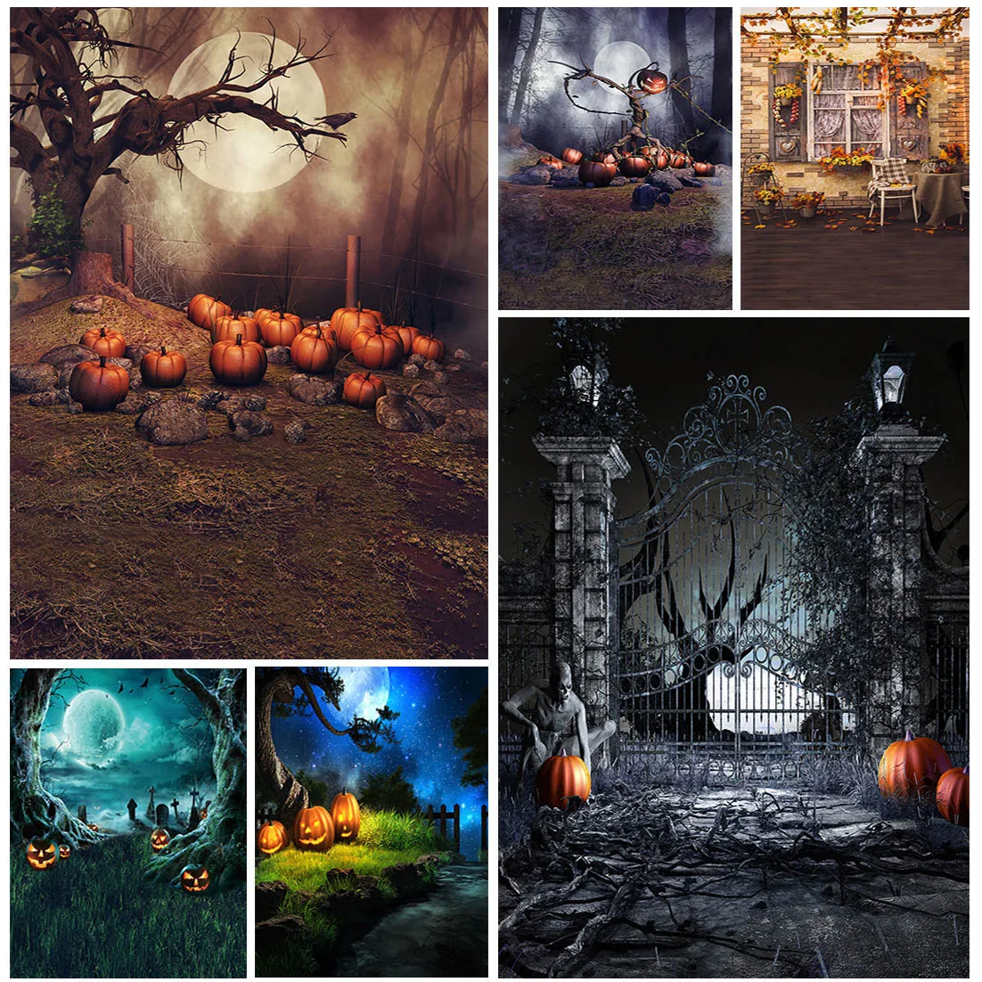 Skull Grave Pumpkin Latern Party Halloween Backdrops Vinyl Photography  Background Studio Photo Shooting Photocall Photozone