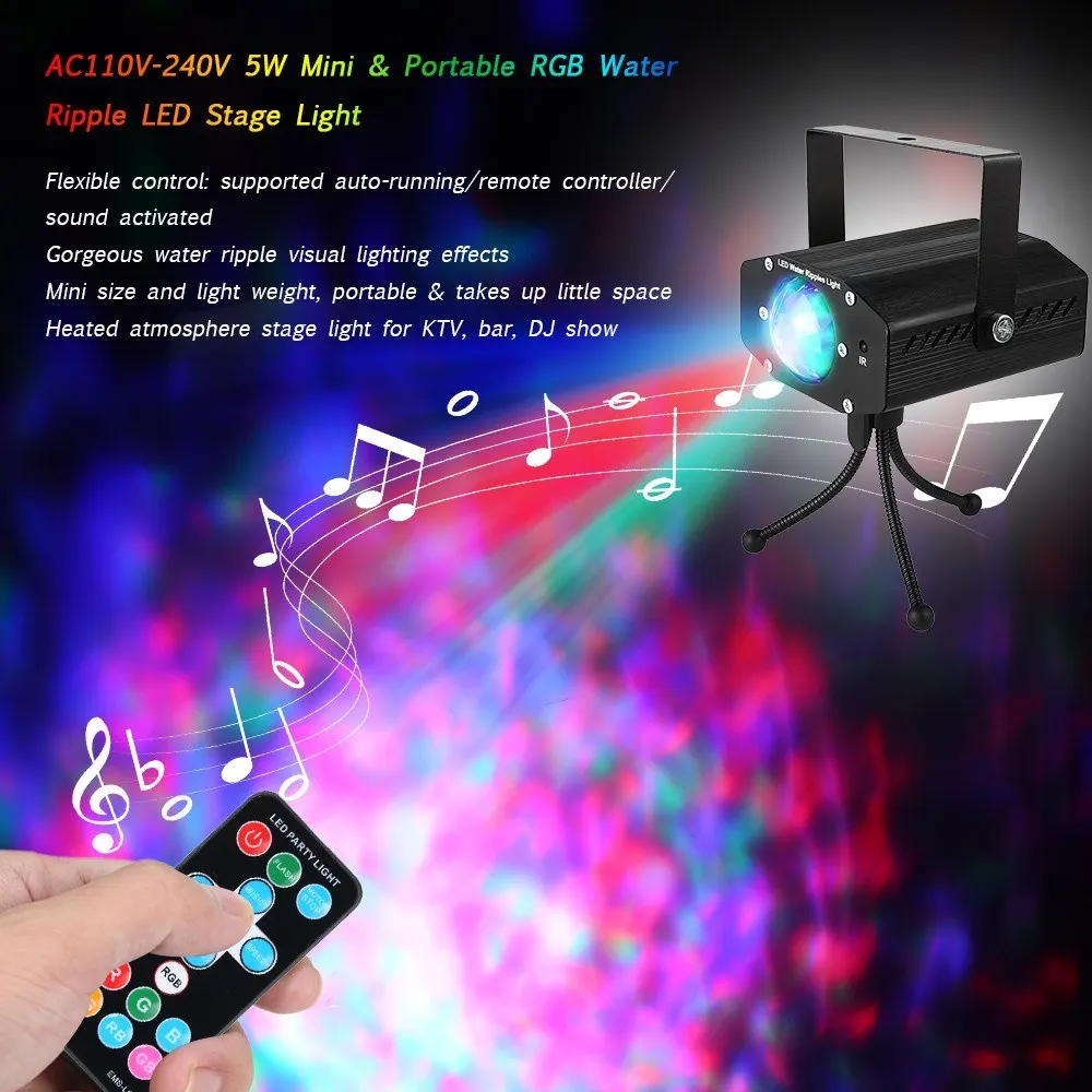 AC110-240V 5W LED RGB Mini LED Water Wave Ripple Effect Stage Light Drop shipping