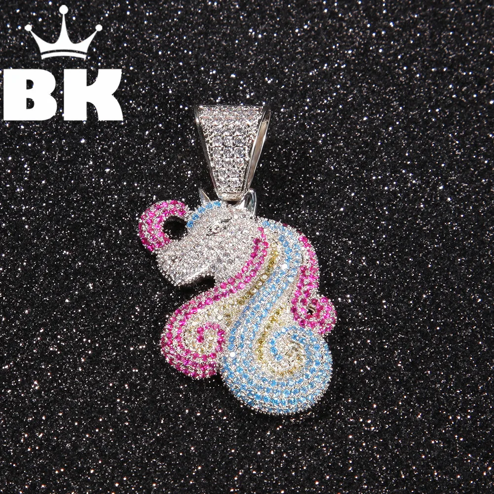 THE BLING KING Unicorn Pendant Necklace Hip Hop Full Iced Out Cubic Zirconia gold plated CZ Stone