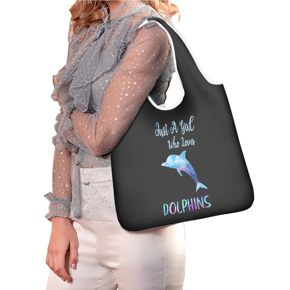 Hycool Dolphin Print Tote Shopping Bags With Coin Pocket Custom Luxury Designer Handbag Reusable Shopping Bags Teacher Gift