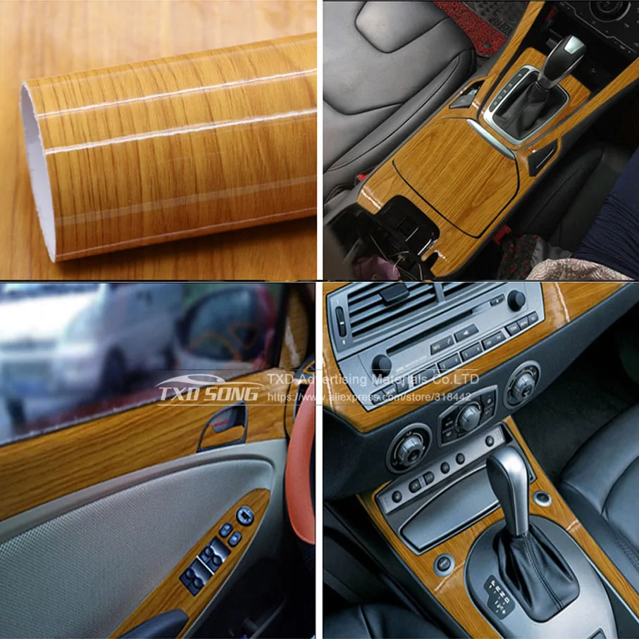 Car styling Glossy Wood Grain Textured Vinyl Sticker DIY Film Wrap Automobiles Waterproof Vinyl Self Adhesive PVC Carbon