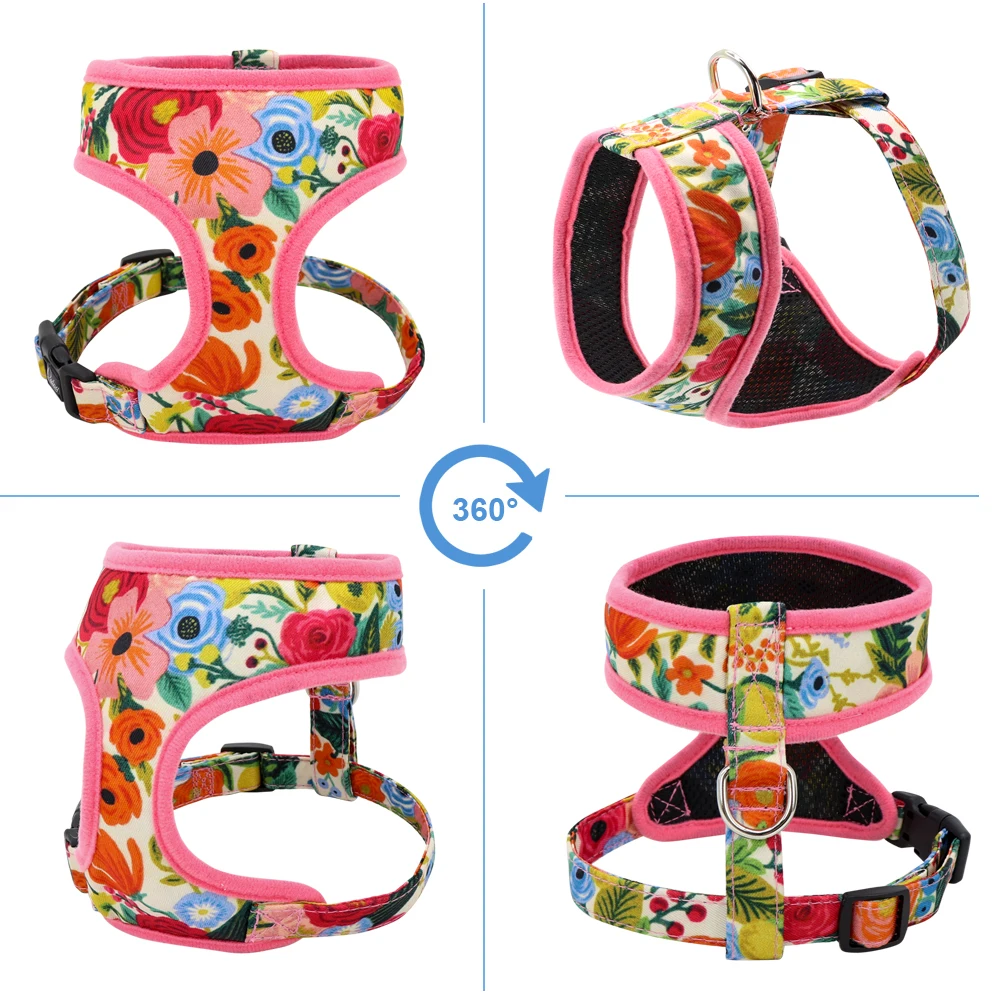 Print Flower Dog Harness Leash Set Forest Floral Pet Puppy Harness Vest Leashes Adjustable for Small Medium Large Dogs Chihuahua