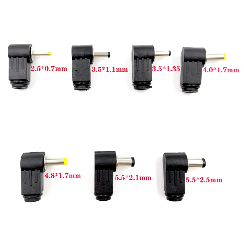 

5Pcs/Pack 5.5*2.5/5.5*2.1/4.8*1.7/4.0*1.7/3.5*1.35/2.5*0.7mm Male DC Power Plug Adapter Connector Angle 90 degree L Shaped