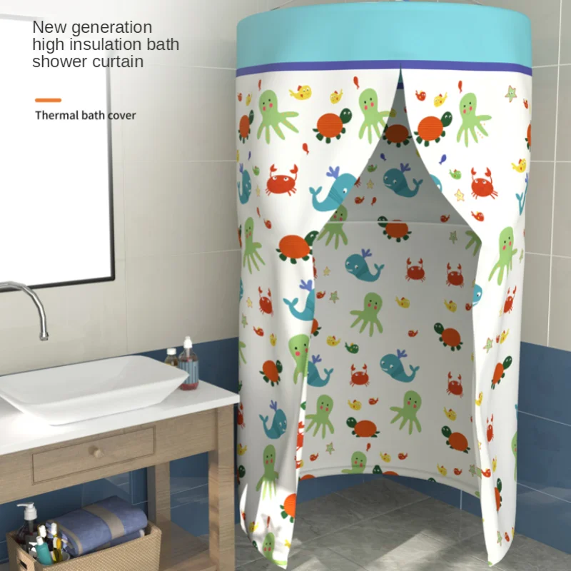 Shower Curtain Suit Bathroom Waterproof and Mildew Proof Hanging Curtain Arc Bathroom Shower Curtain Folding Bathroom Invisible