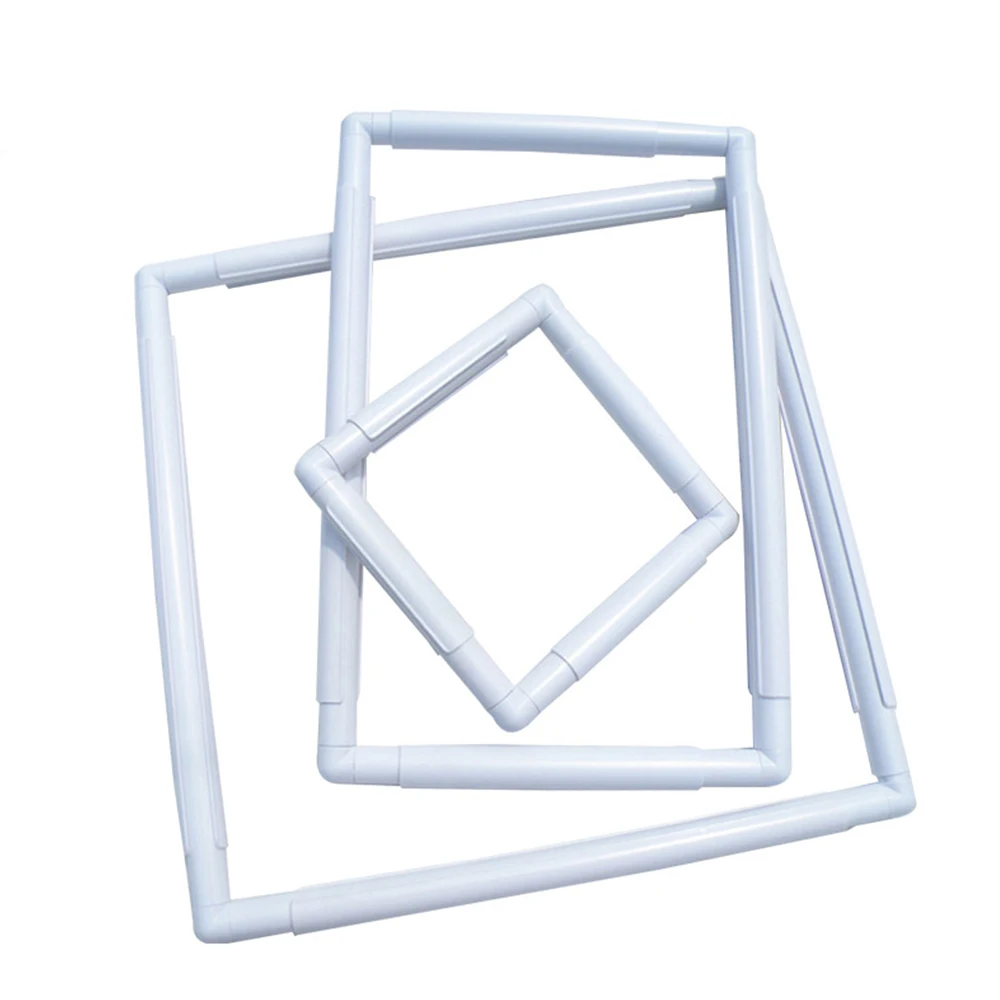 5 size Plastic Handheld Square Shape Embroidery Plastic Frame Hoop Cross Stitch Tool  White Stitching Cloth Support Frames DIY