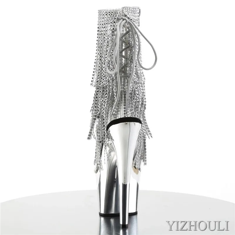 17cm pole dancing shoes, 7in sexy ankle boots, beaded upper, stiletto plating waterproof platform, stage show boots