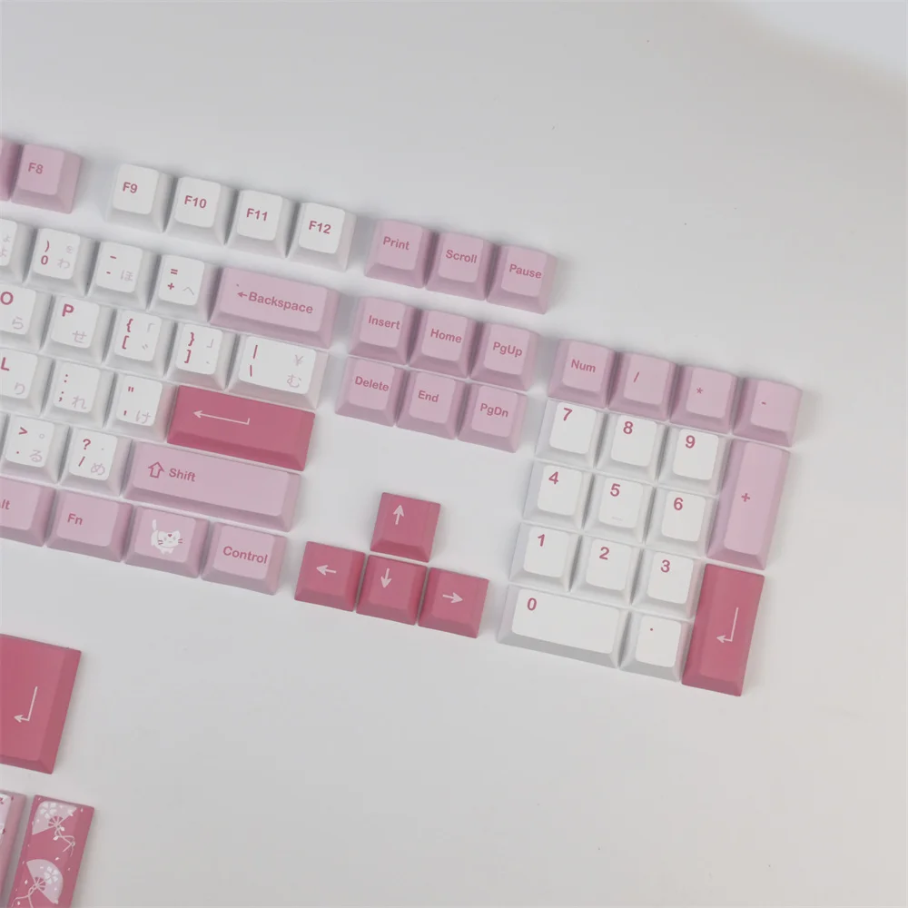 Imagem -04 - Chaves Sakura Cat Pbt Keycaps Cereja Perfil Dye-subbed Completo Keycap Conjuntos para Gh60 Gk61x Gk64x 68 84 87 96 980 104 108 141