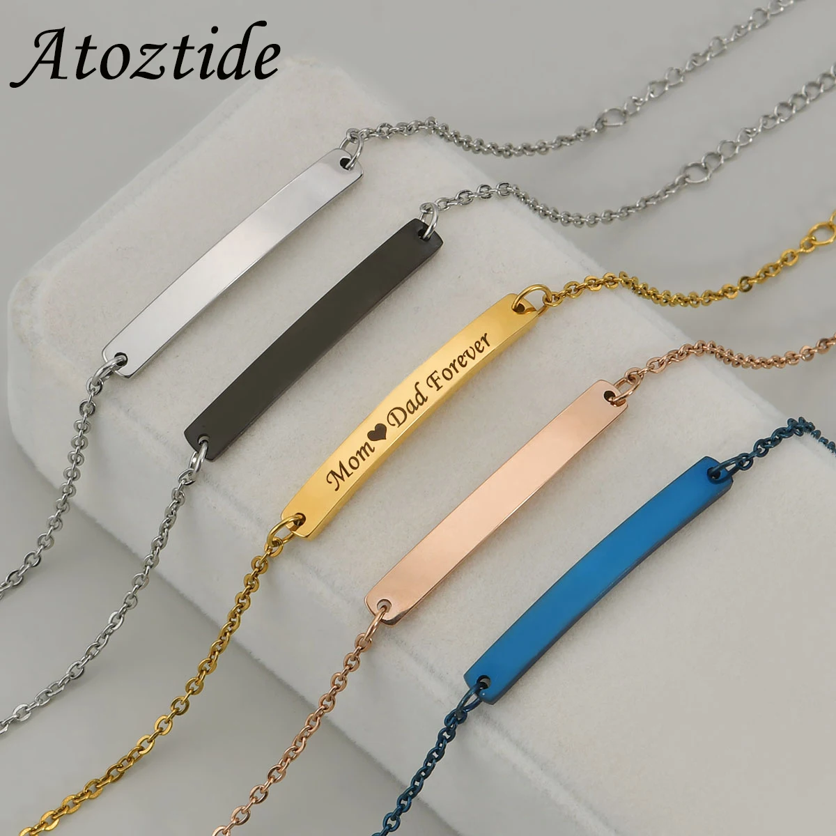 

Atoztide Custom Words Name Bar Nameplate Bracelet Stainless Steel For Men Women Adjustable Link Chain Engrave Jewelry Gift