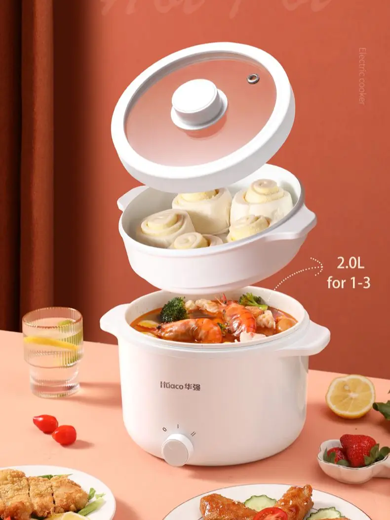 Huaco 2l panela de cozinha elétrica única/dupla camada multifuncional frigideira cozinha do agregado familiar máquina antiaderente frigideira 220v