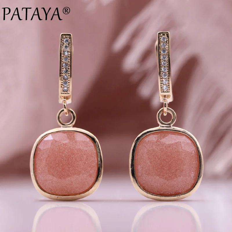 PATAYA New Irregular Square Natural Zircon Dangle Earrings 585 Rose Gold Color Long Earrings Summer Style Women Fashion Jewelry