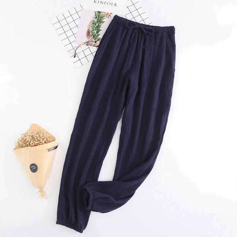 NHKDSASA Japanese Pajamas Men And Women Home Pants Cotton Washed Double Gauze Loose Comfortable Trousers Casual Pants